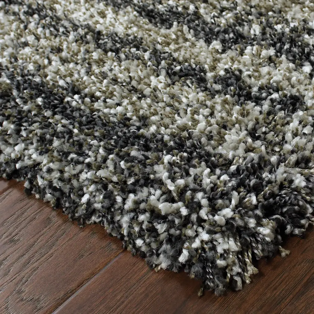8' X 11' Charcoal Silver And Grey Geometric Shag Power Loom Stain Resistant Area Rug - Image 4
