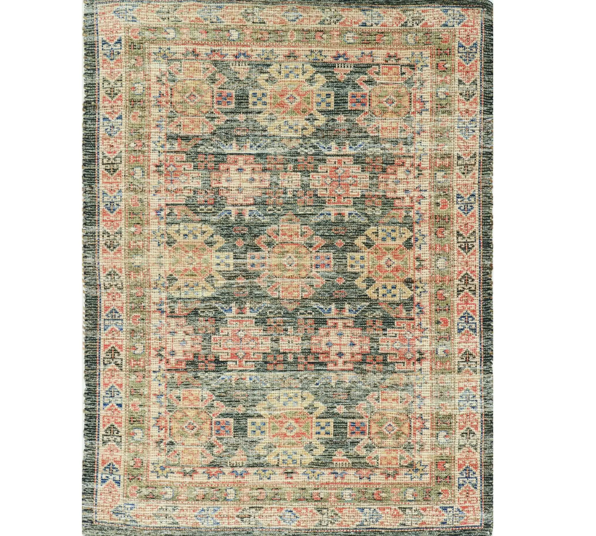 8' X 11' Charcoal Southwestern Handmade Worn Faded Area Rug - Image 2