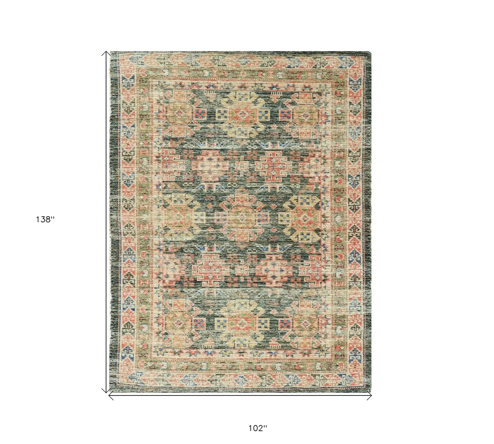8' X 11' Charcoal Southwestern Handmade Worn Faded Area Rug - Image 3