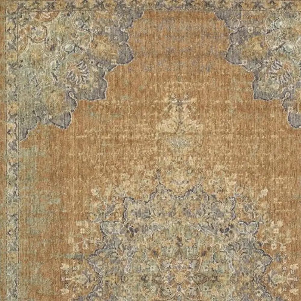 8' X 11' Coffee Brown Machine Woven Floral Medallion Indoor Area Rug - Image 5