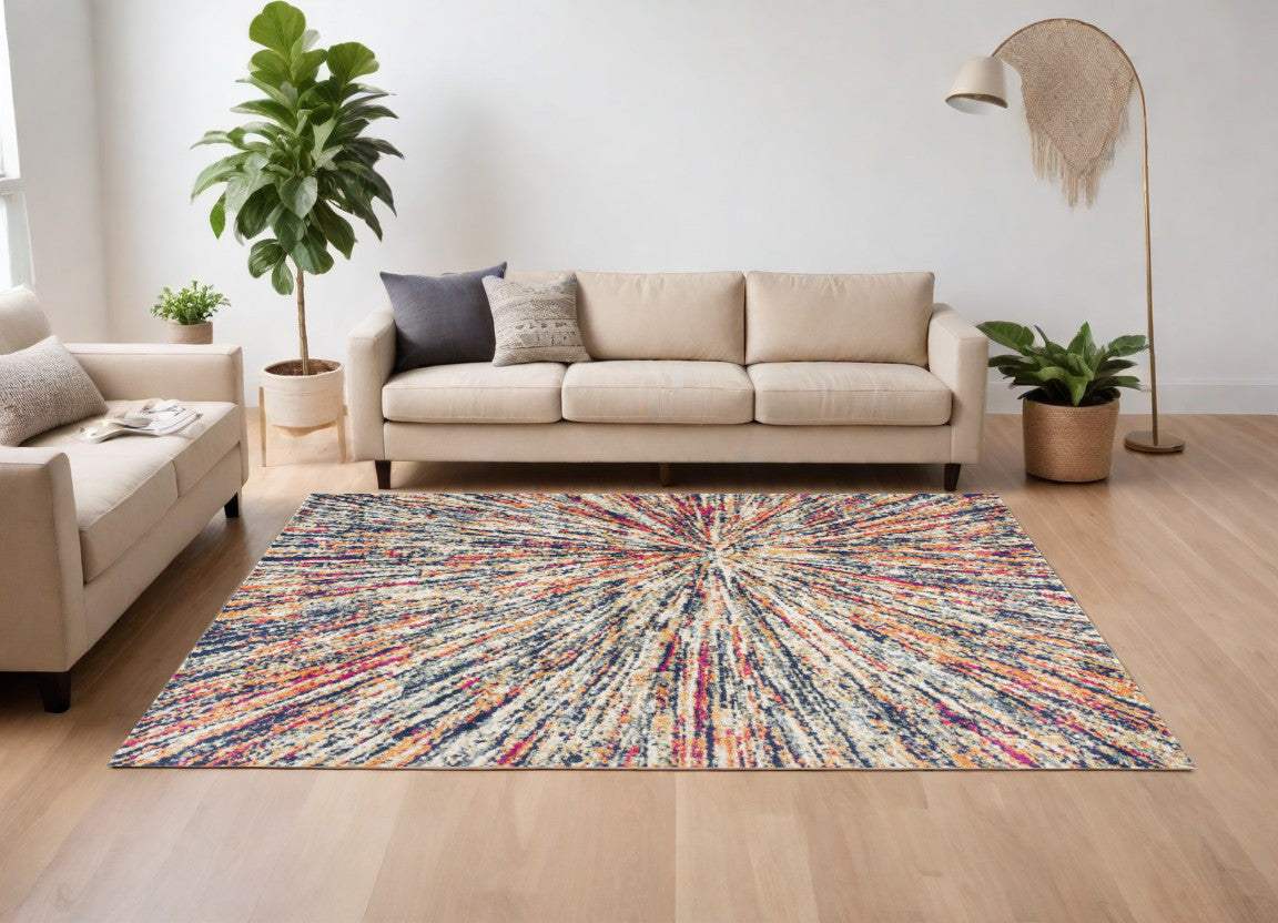 8' X 11' Cream Celestial Burst Abstract Area Rug