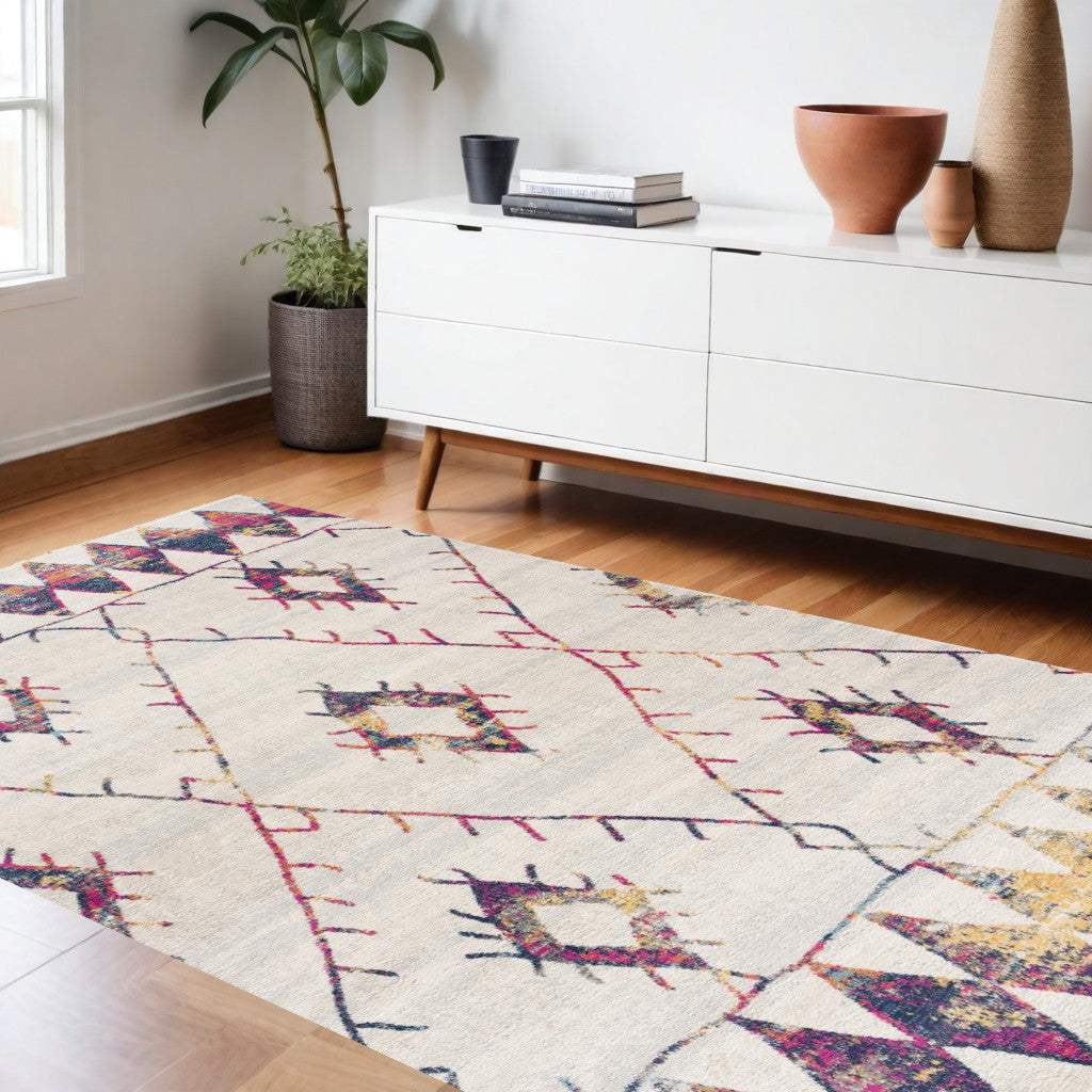 8' X 11' Cream Damask Area Rug
