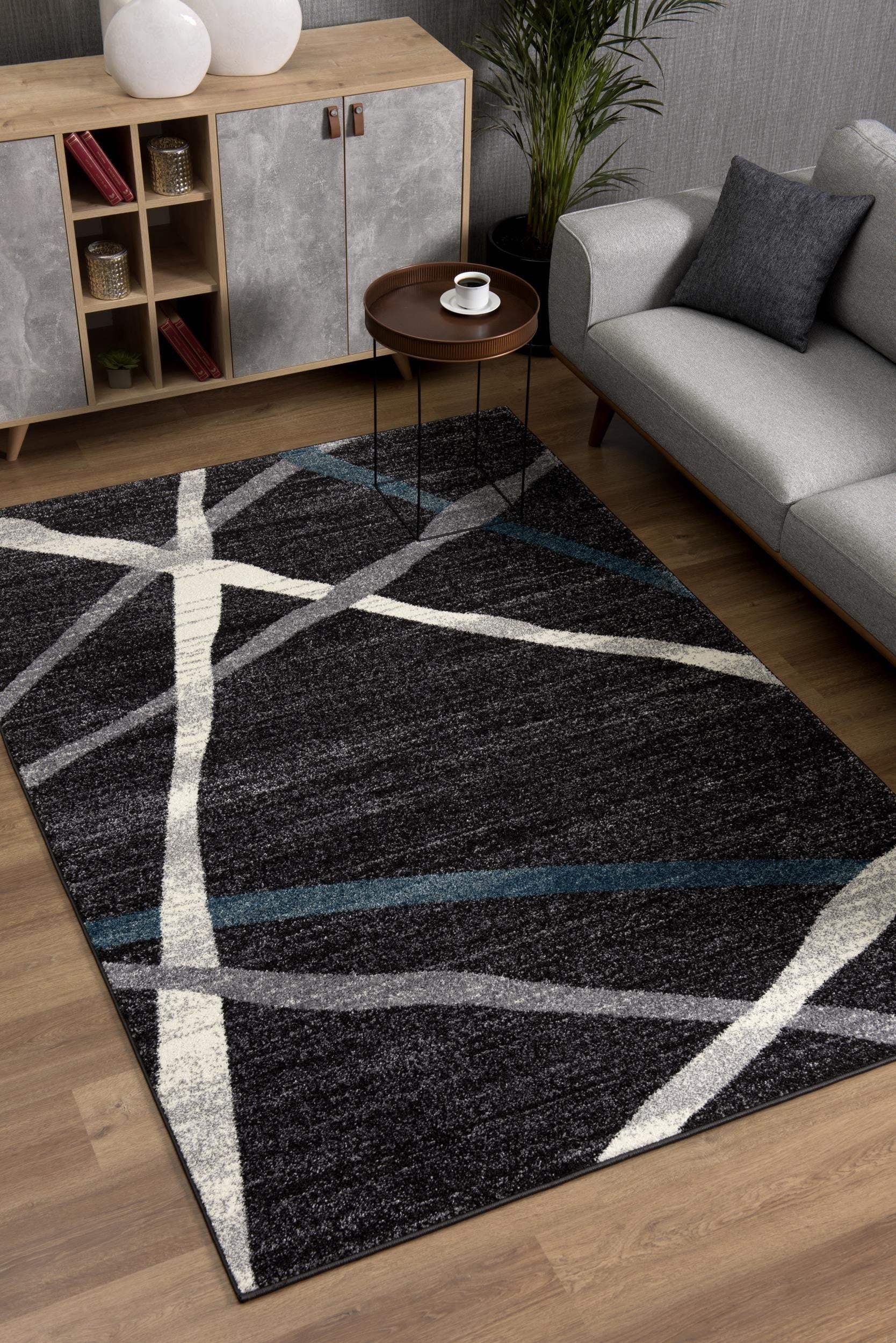 8' X 11' Distressed Black And Gray Abstract Area Rug - Image 7