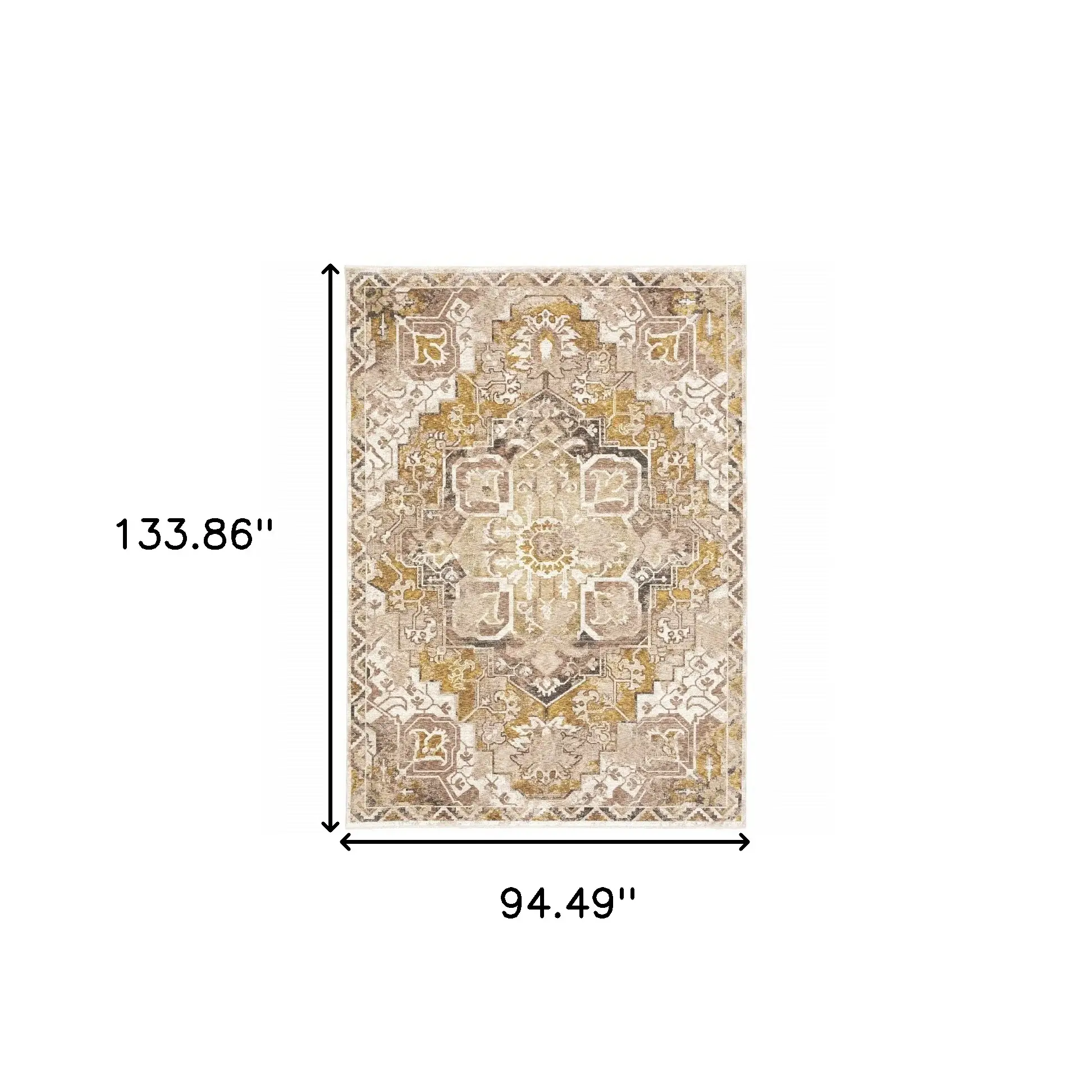 8' X 11' Gold And Ivory Oriental Power Loom Stain Resistant Area Rug With Fringe - Image 3