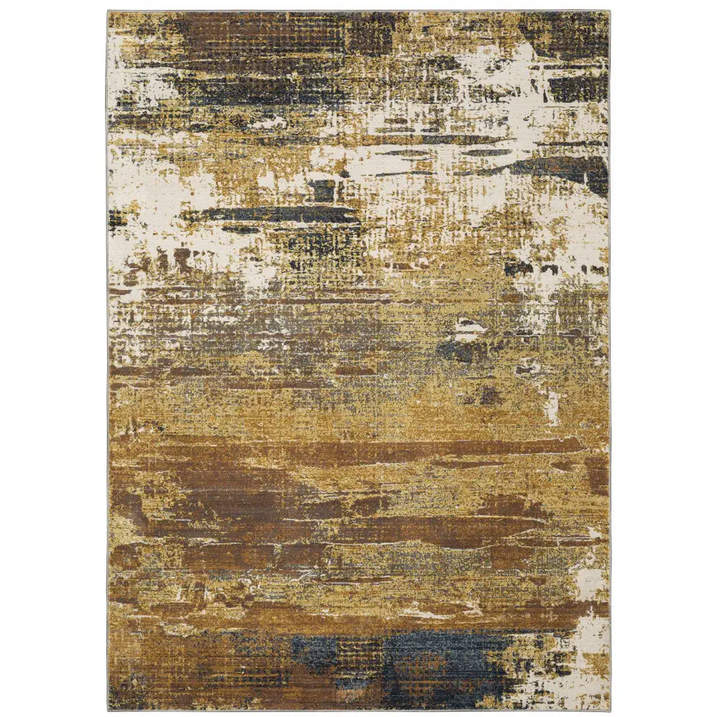 8' X 11' Gold Brown Rust Grey Blue And Beige Abstract Power Loom Stain Resistant Area Rug - Image 2