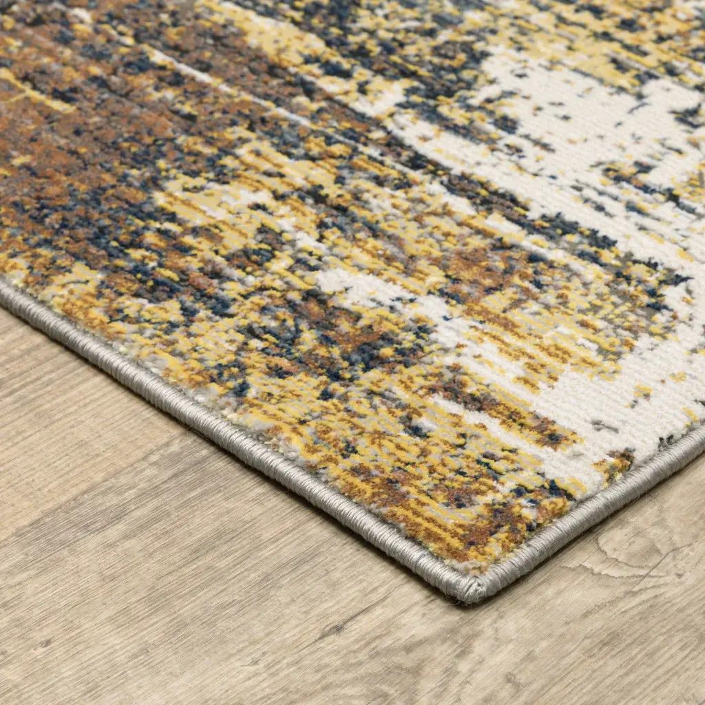 8' X 11' Gold Brown Rust Grey Blue And Beige Abstract Power Loom Stain Resistant Area Rug - Image 4