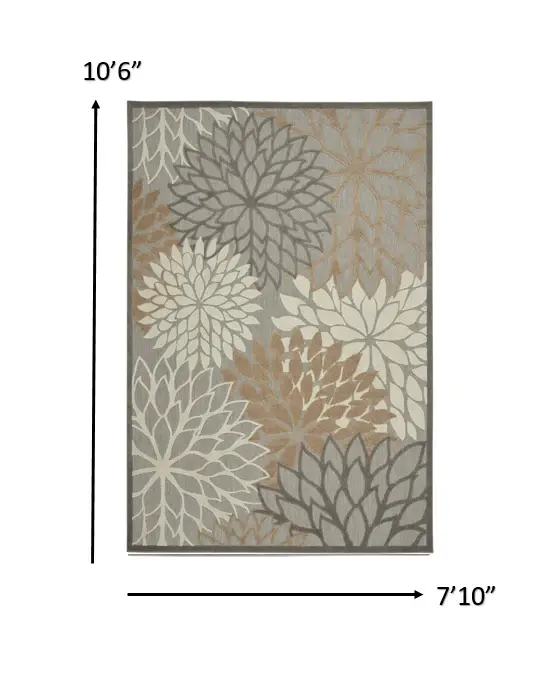 8' X 11' Gray And Ivory Floral Indoor Outdoor Area Rug - Image 2