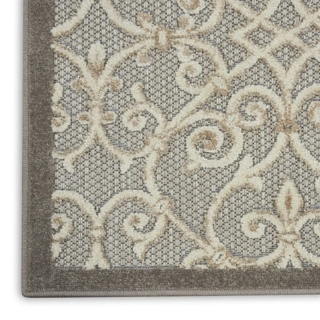 8' X 11' Gray And Ivory Floral Indoor Outdoor Area Rug - Image 6