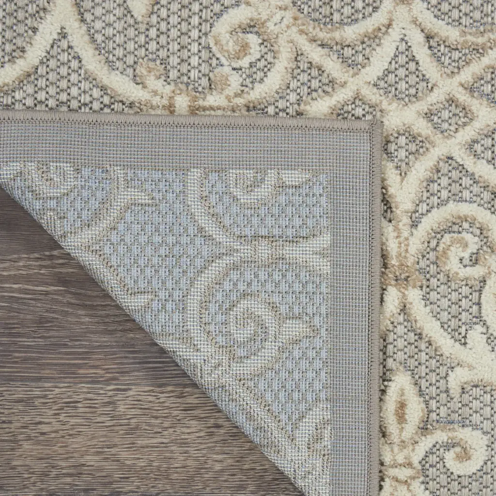 8' X 11' Gray And Ivory Floral Indoor Outdoor Area Rug - Image 8