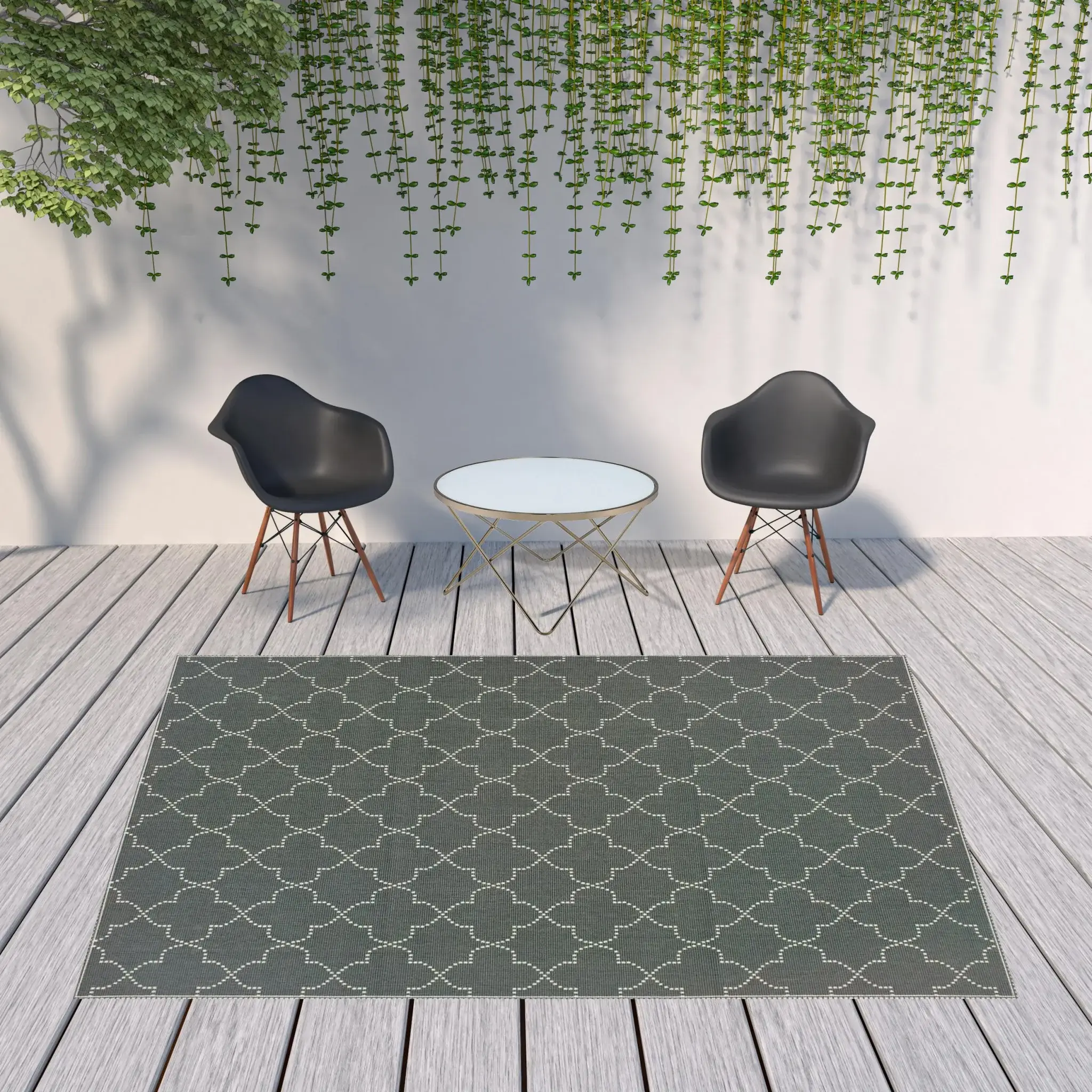 8' X 11' Gray and Ivory Geometric Stain Resistant Indoor Outdoor Area Rug - Image 2