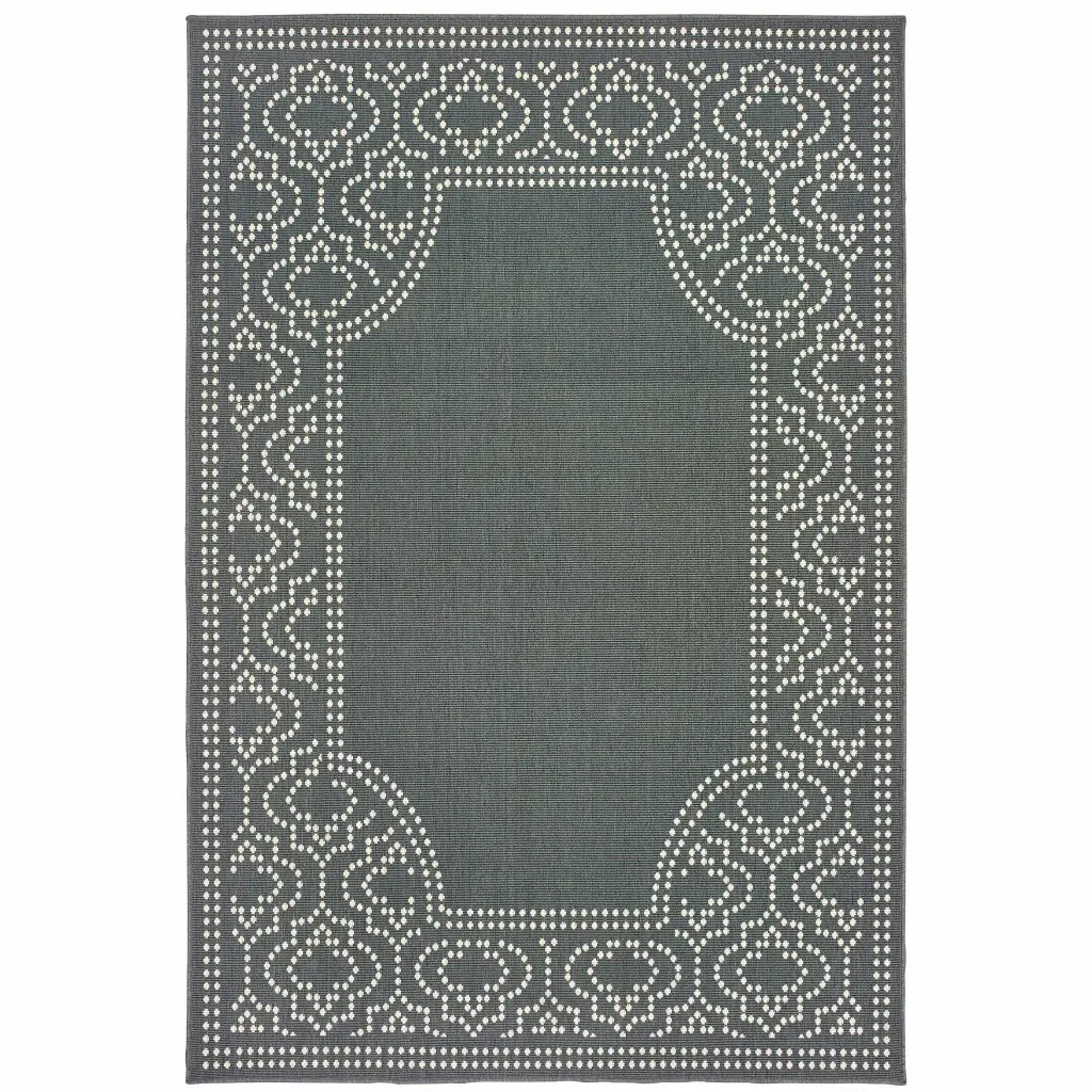 8' X 11' Gray and Ivory Stain Resistant Indoor Outdoor Area Rug