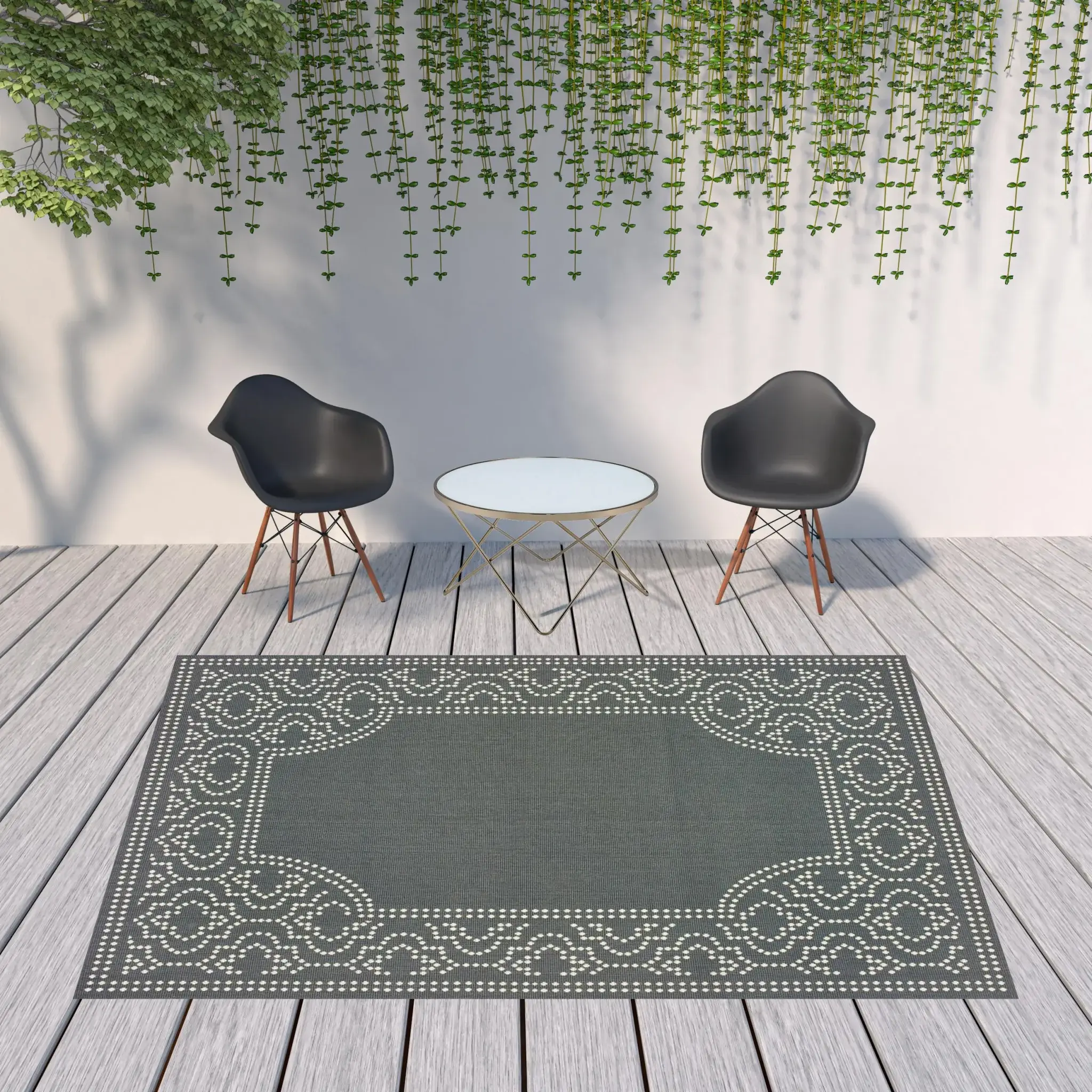 8' X 11' Gray and Ivory Stain Resistant Indoor Outdoor Area Rug - Image 2