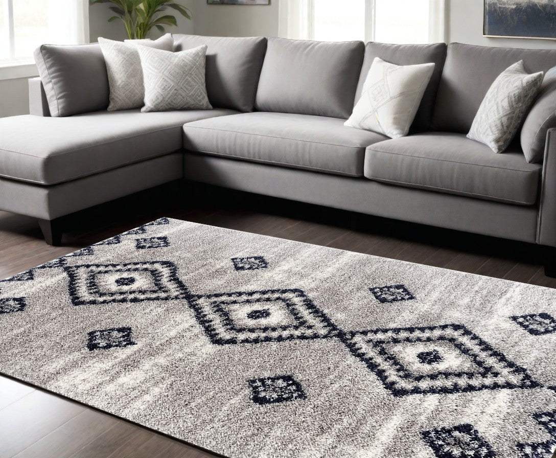 8' X 11' Gray And Navy Boho Chic Area Rug
