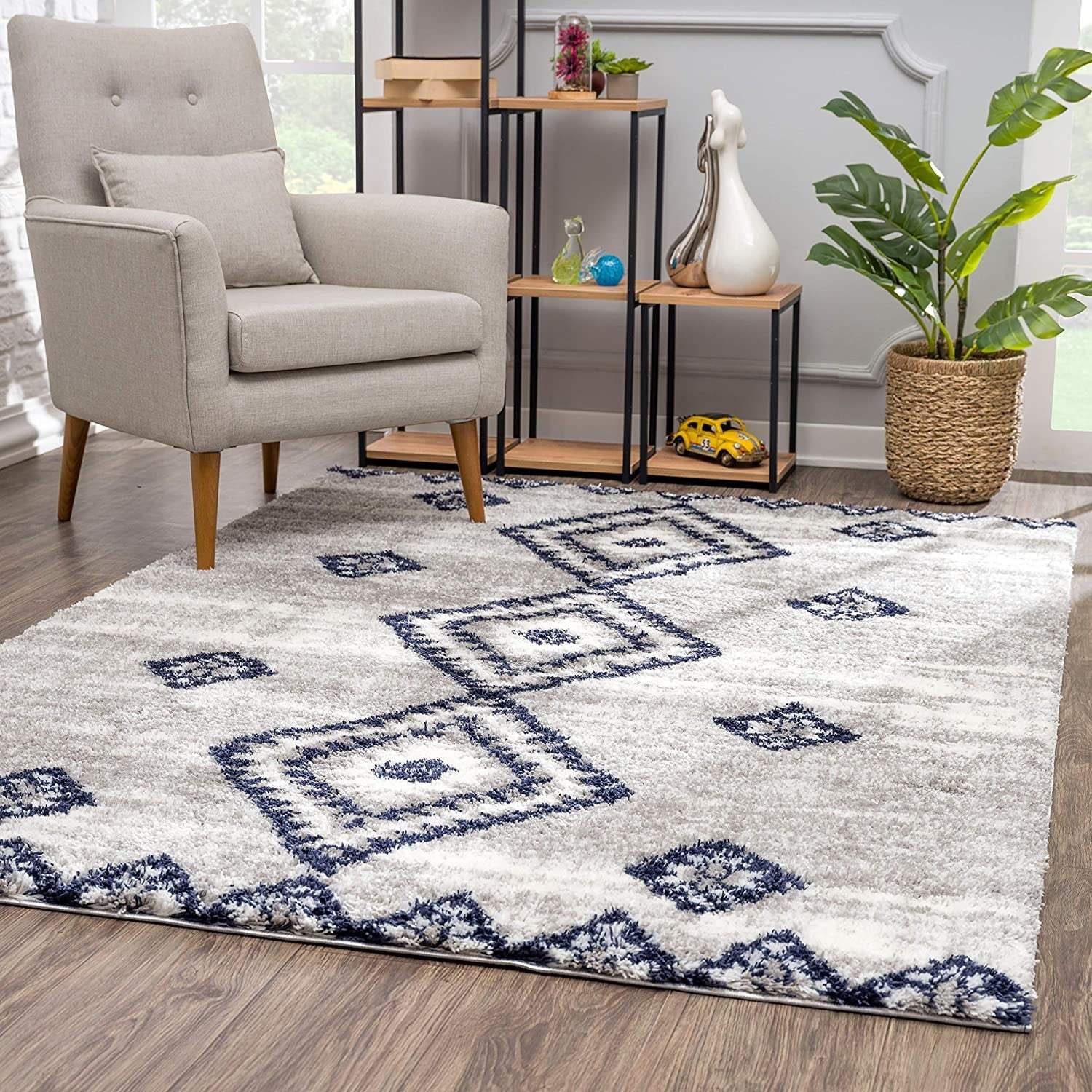 8' X 11' Gray And Navy Boho Chic Area Rug - Image 7