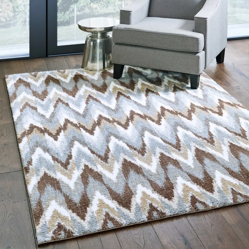 8' X 11' Gray And Taupe Ikat Pattern Area Rug - Image 7