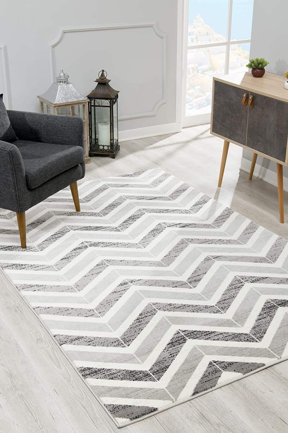 8' X 11' Gray Chevron Dhurrie Area Rug - Image 4