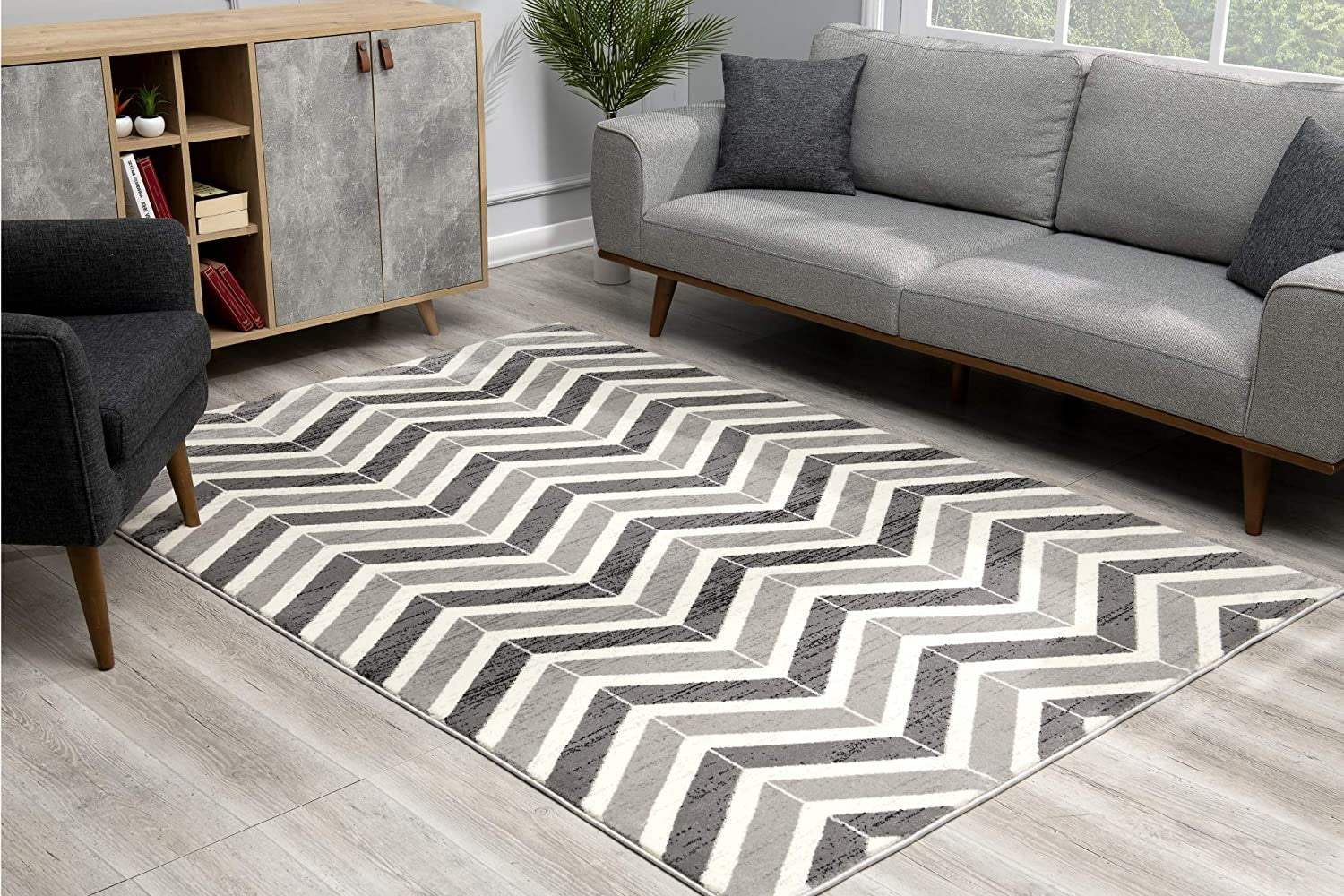 8' X 11' Gray Chevron Dhurrie Area Rug - Image 5