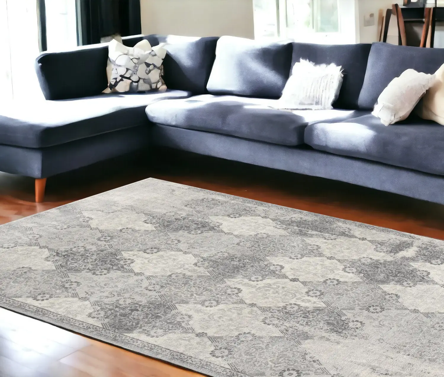 8' X 11' Gray Distressed Trellis Pattern Area Rug - Image 5