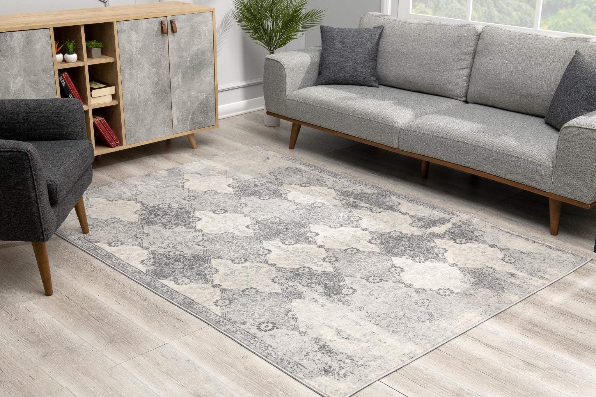 8' X 11' Gray Distressed Trellis Pattern Area Rug - Image 6