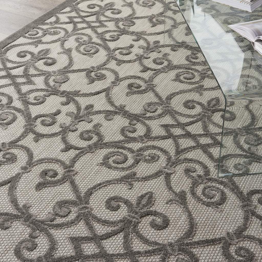 8' X 11' Gray Floral Indoor Outdoor Area Rug - Image 3
