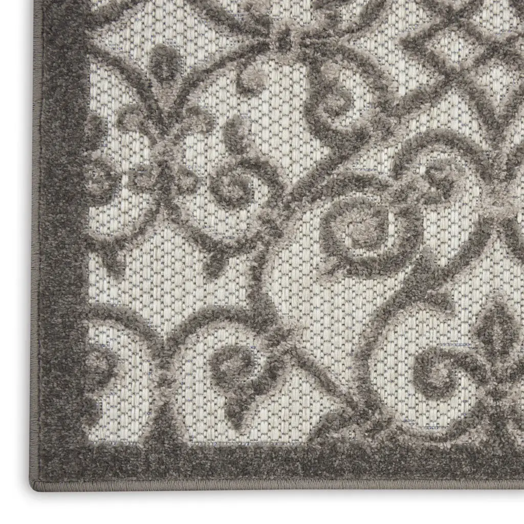 8' X 11' Gray Floral Indoor Outdoor Area Rug - Image 5