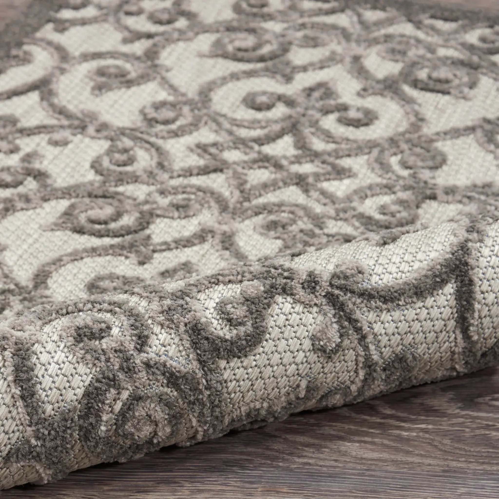 8' X 11' Gray Floral Indoor Outdoor Area Rug - Image 7