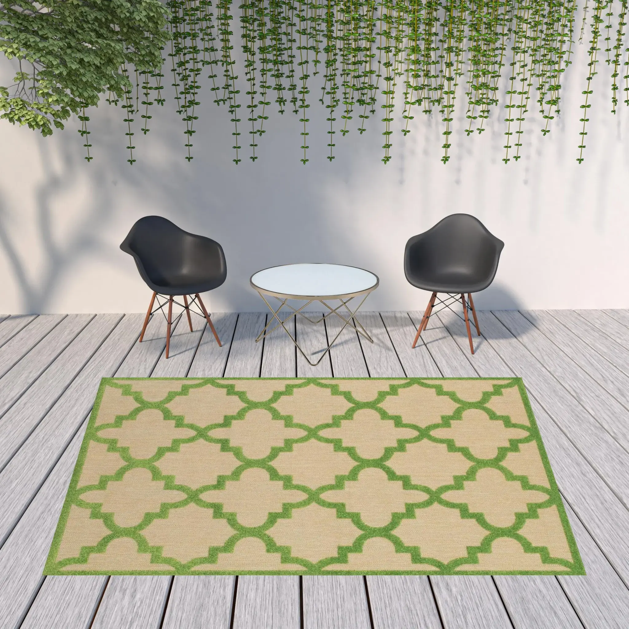 8' X 11' Green Geometric Stain Resistant Indoor Outdoor Area Rug - Image 2
