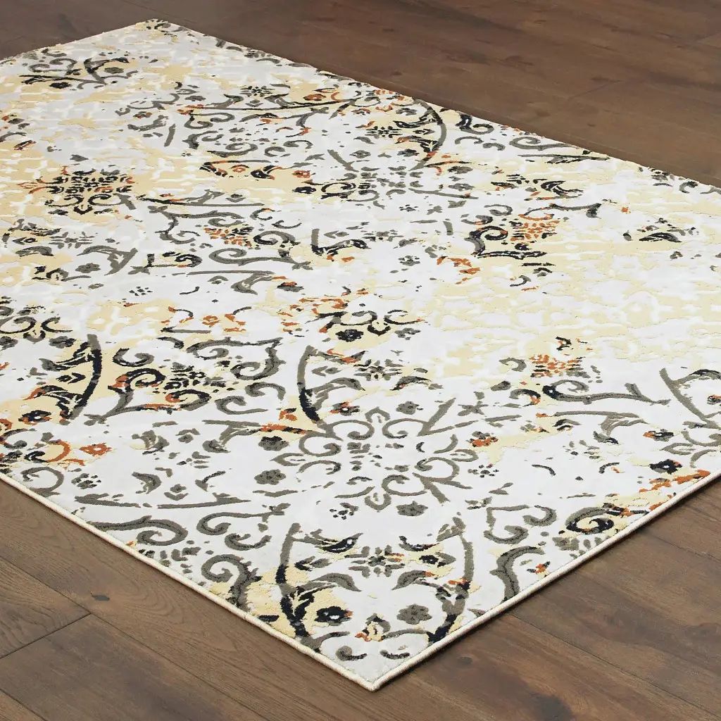 8' X 11' Grey And Gold Abstract Power Loom Stain Resistant Area Rug - Image 4