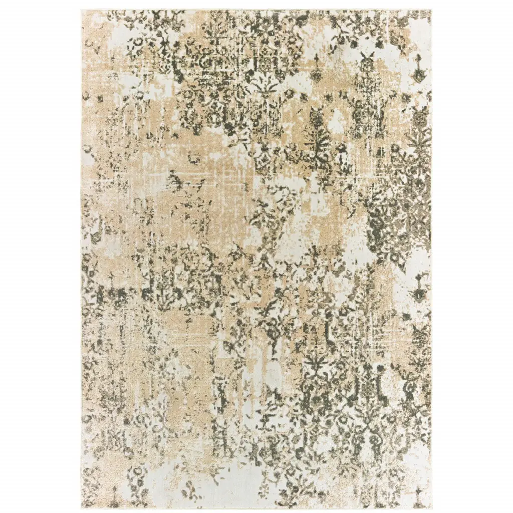 8' X 11' Grey And Gold Abstract Power Loom Stain Resistant Area Rug - Image 2