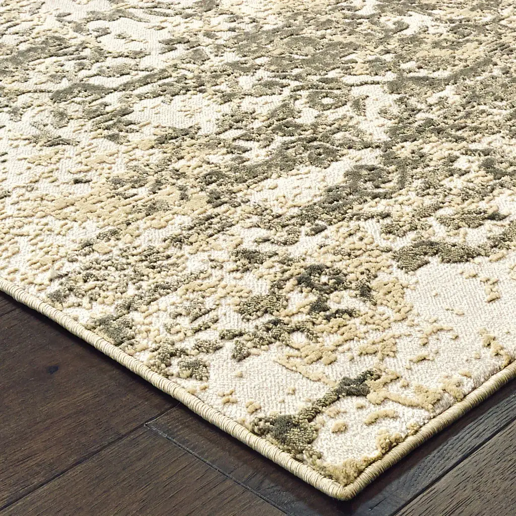 8' X 11' Grey And Gold Abstract Power Loom Stain Resistant Area Rug - Image 4
