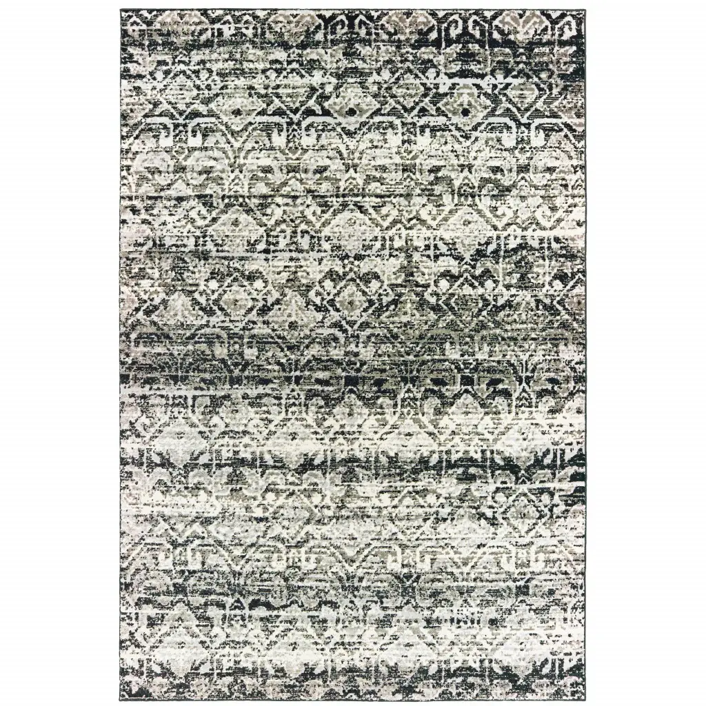 8' X 11' Grey And Ivory Geometric Power Loom Stain Resistant Area Rug - Image 2