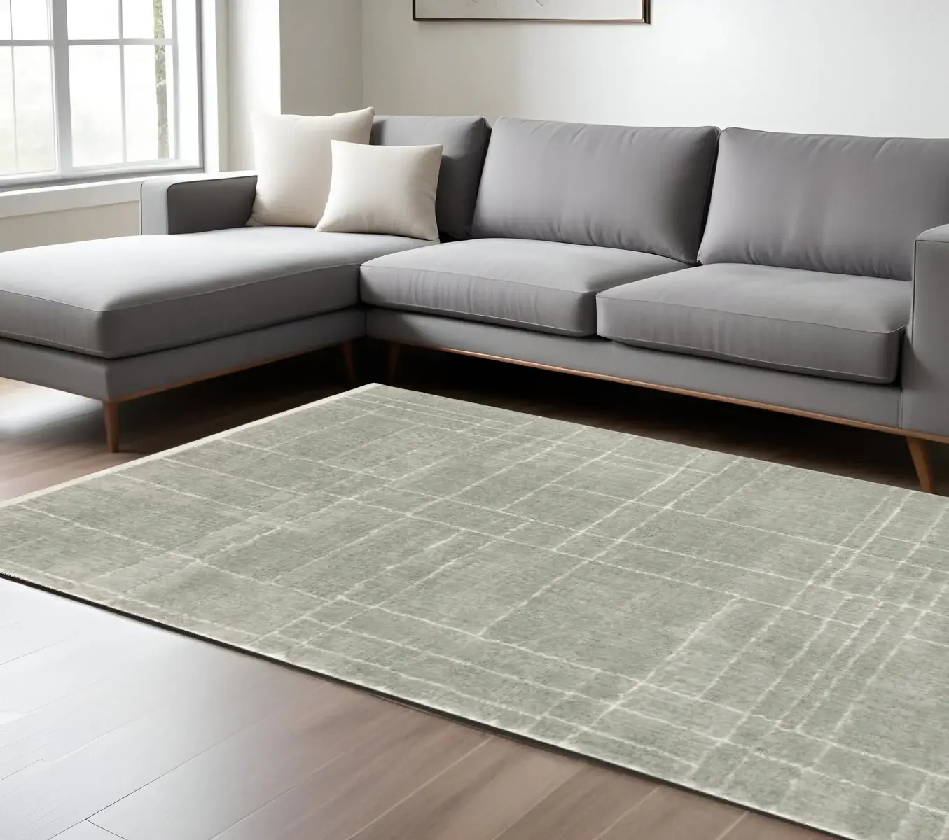 8' X 11' Grey And Ivory Geometric Shag Power Loom Stain Resistant Area Rug