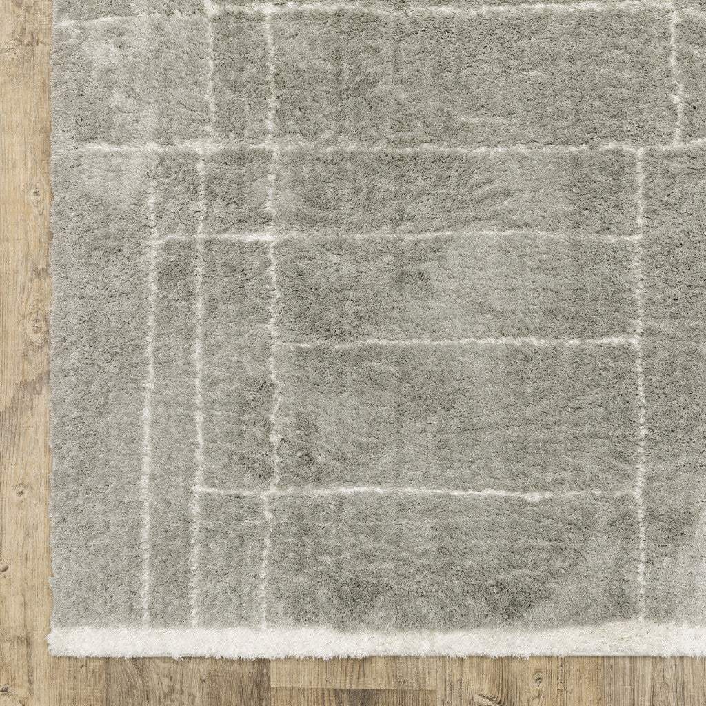 8' X 11' Grey And Ivory Geometric Shag Power Loom Stain Resistant Area Rug - Image 4
