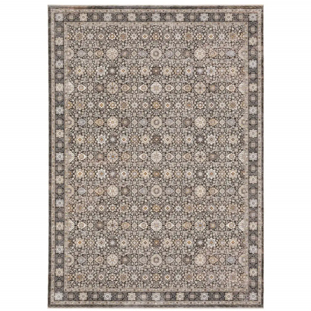 8' X 11' Grey And Ivory Oriental Power Loom Stain Resistant Area Rug With Fringe - Image 2
