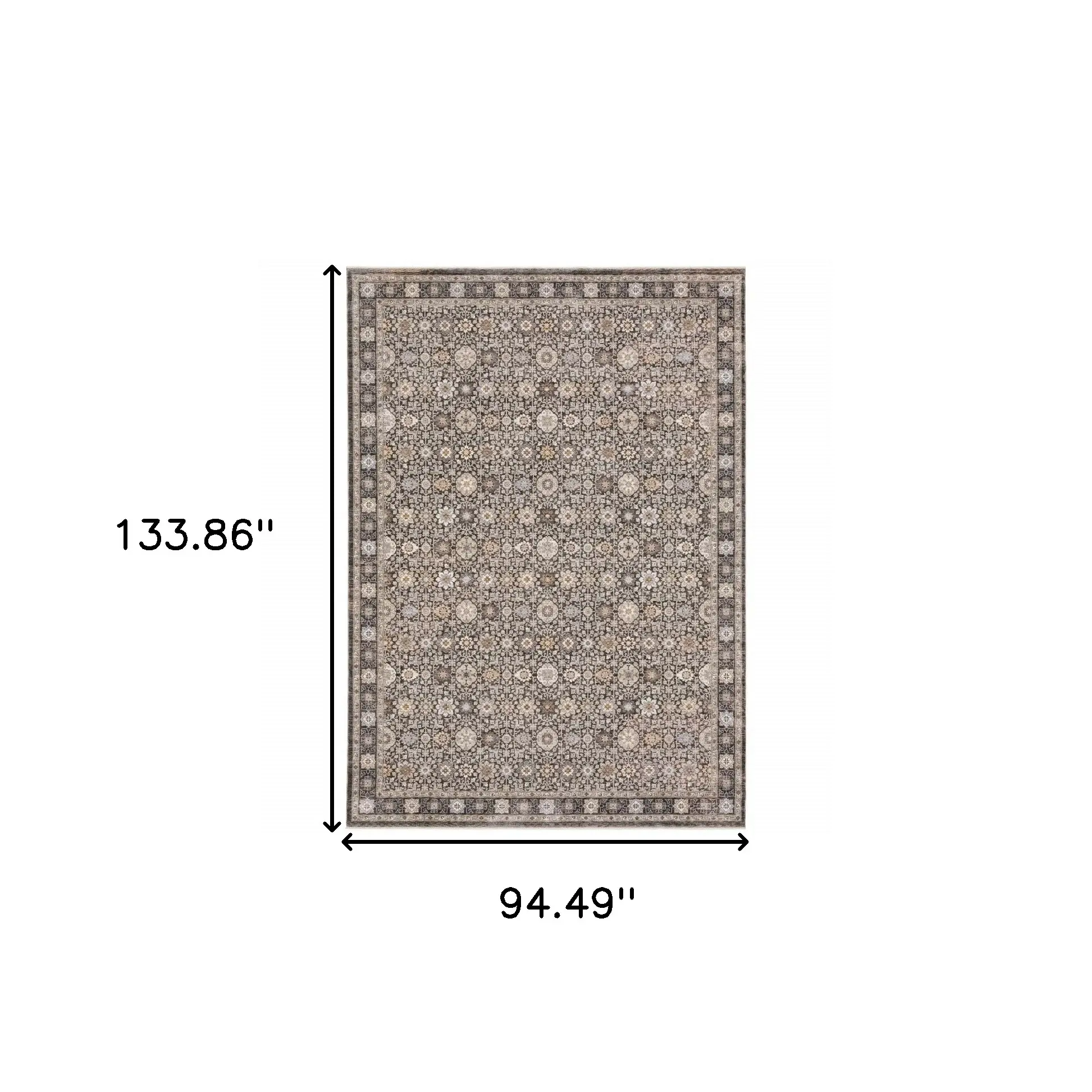 8' X 11' Grey And Ivory Oriental Power Loom Stain Resistant Area Rug With Fringe - Image 3