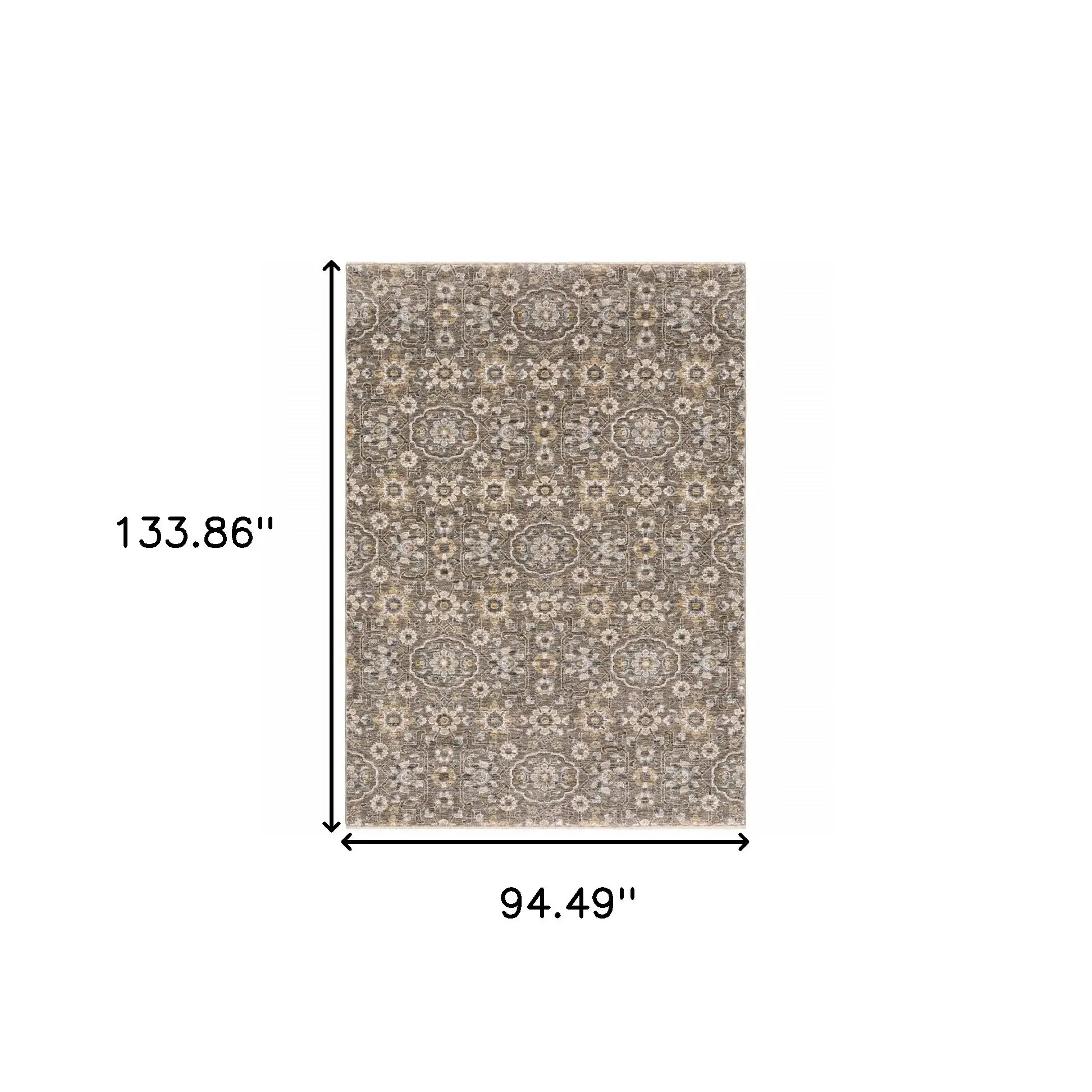 8' X 11' Grey And Tan Floral Power Loom Stain Resistant Area Rug With Fringe - Image 3