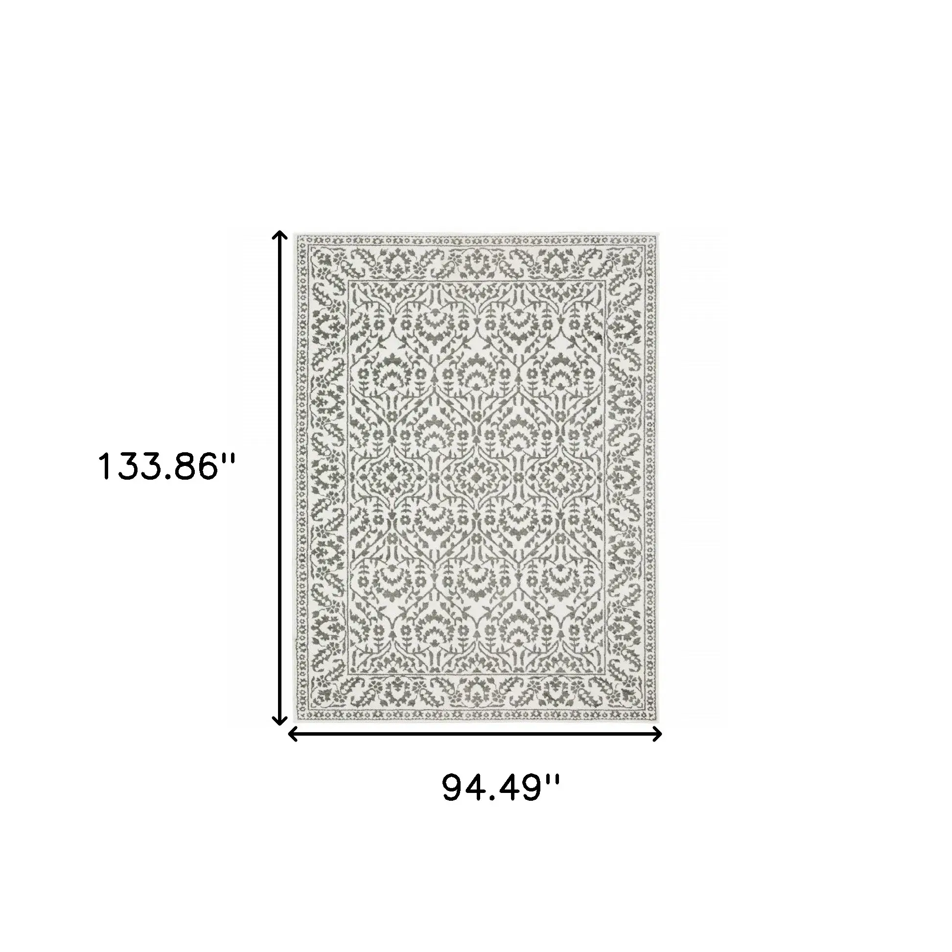 8' X 11' Grey And White Floral Power Loom Stain Resistant Area Rug - Image 3
