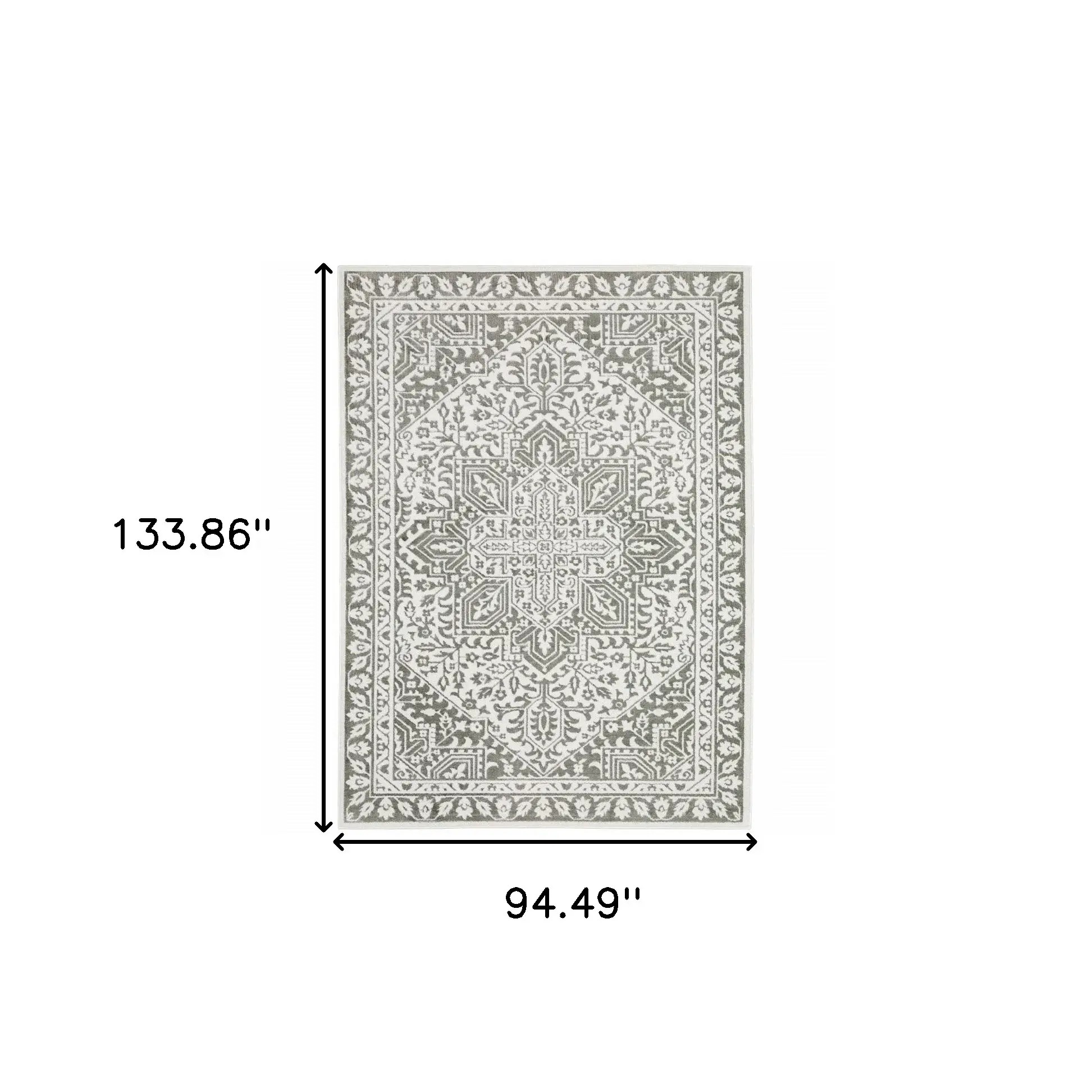 8' X 11' Grey And White Oriental Power Loom Stain Resistant Area Rug - Image 3