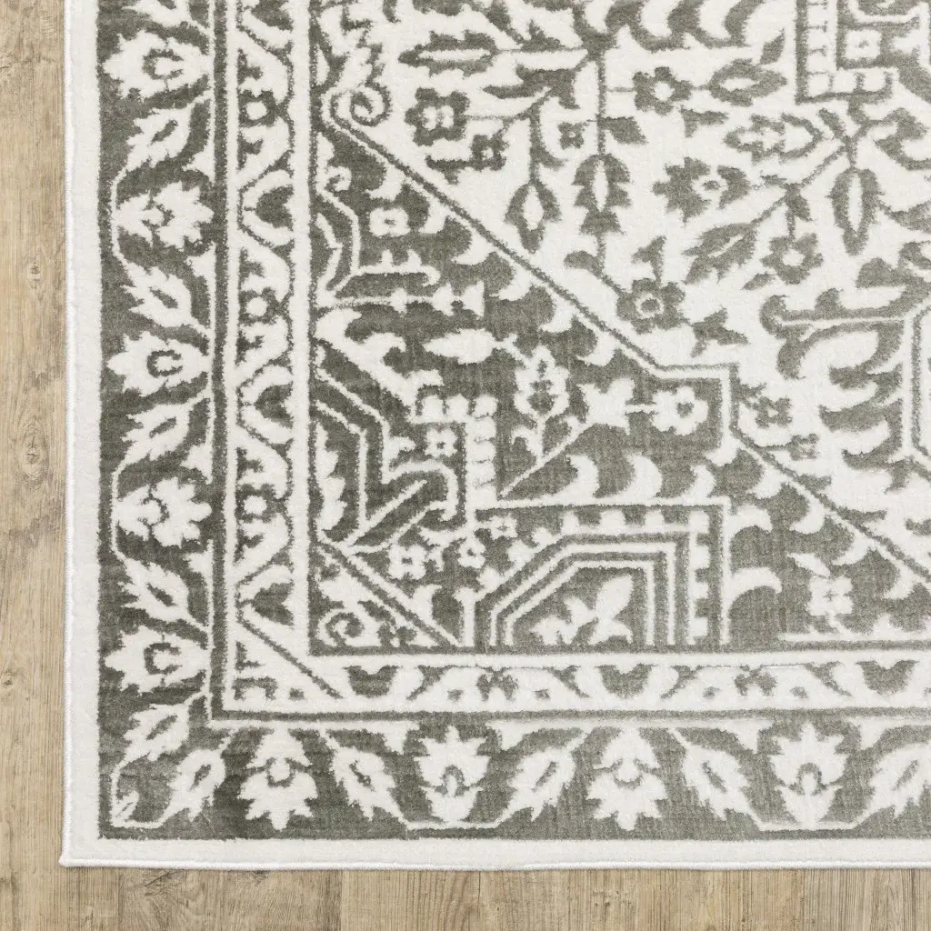 8' X 11' Grey And White Oriental Power Loom Stain Resistant Area Rug - Image 4