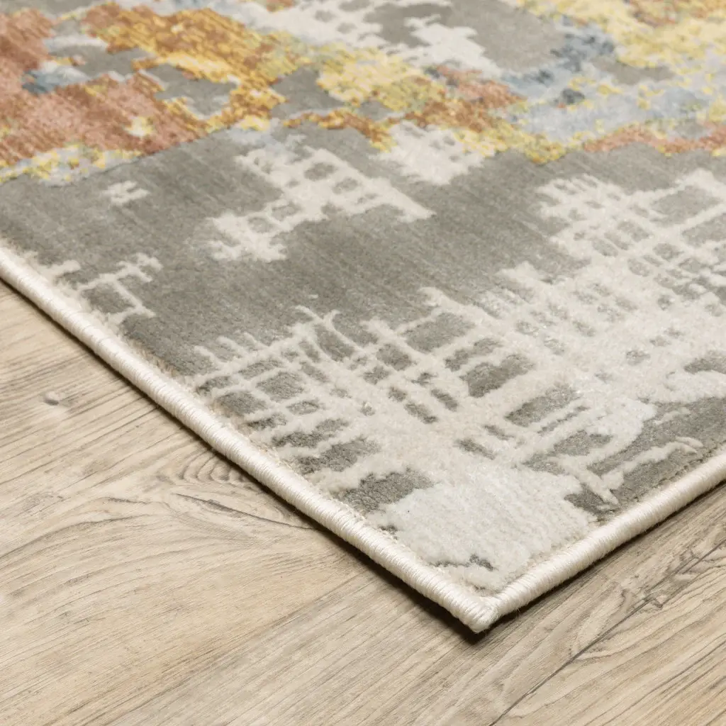 8' X 11' Grey Blue Beige Gold And Rust Abstract Power Loom Stain Resistant Area Rug - Image 4