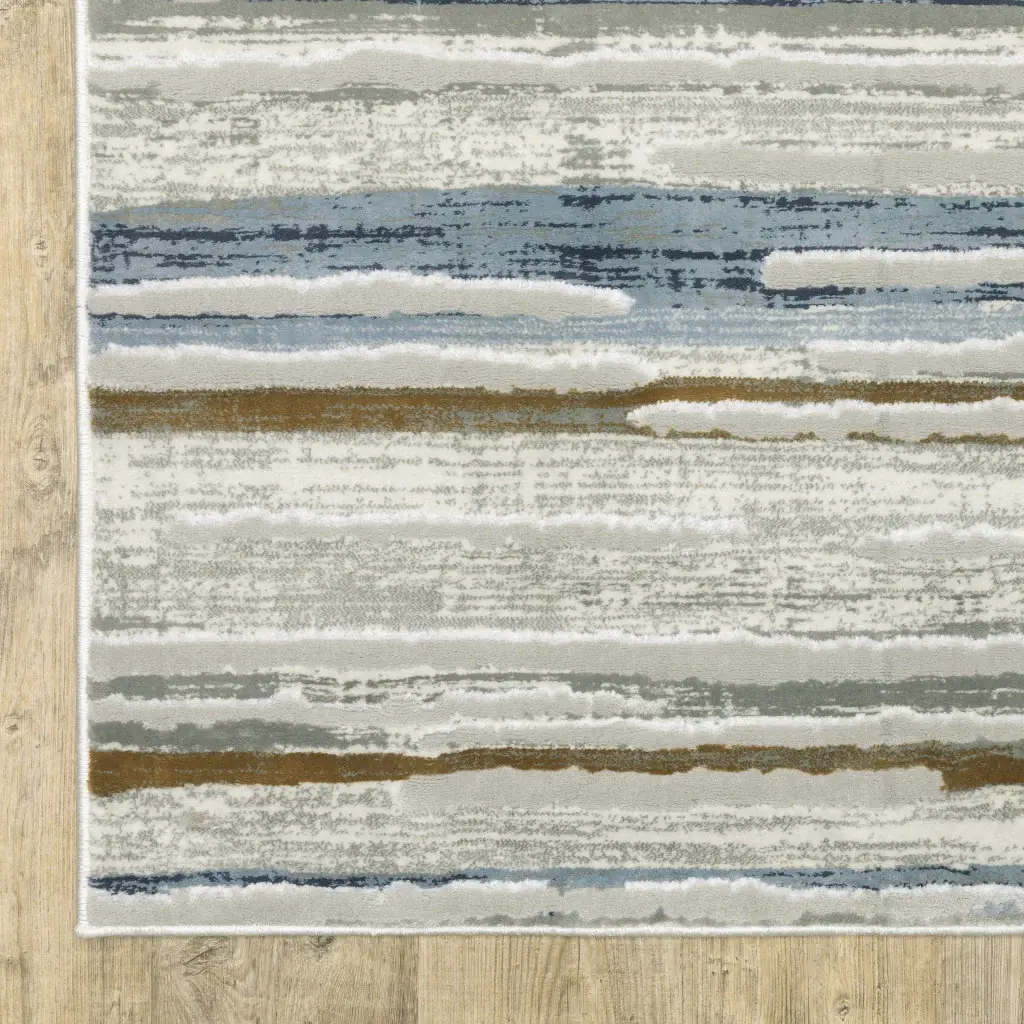 8' X 11' Grey Blue Ivory Brown Beige And Navy Abstract Power Loom Stain Resistant Area Rug - Image 4