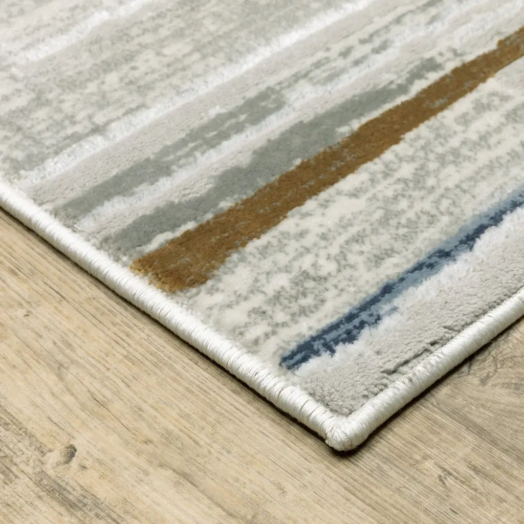 8' X 11' Grey Blue Ivory Brown Beige And Navy Abstract Power Loom Stain Resistant Area Rug - Image 5