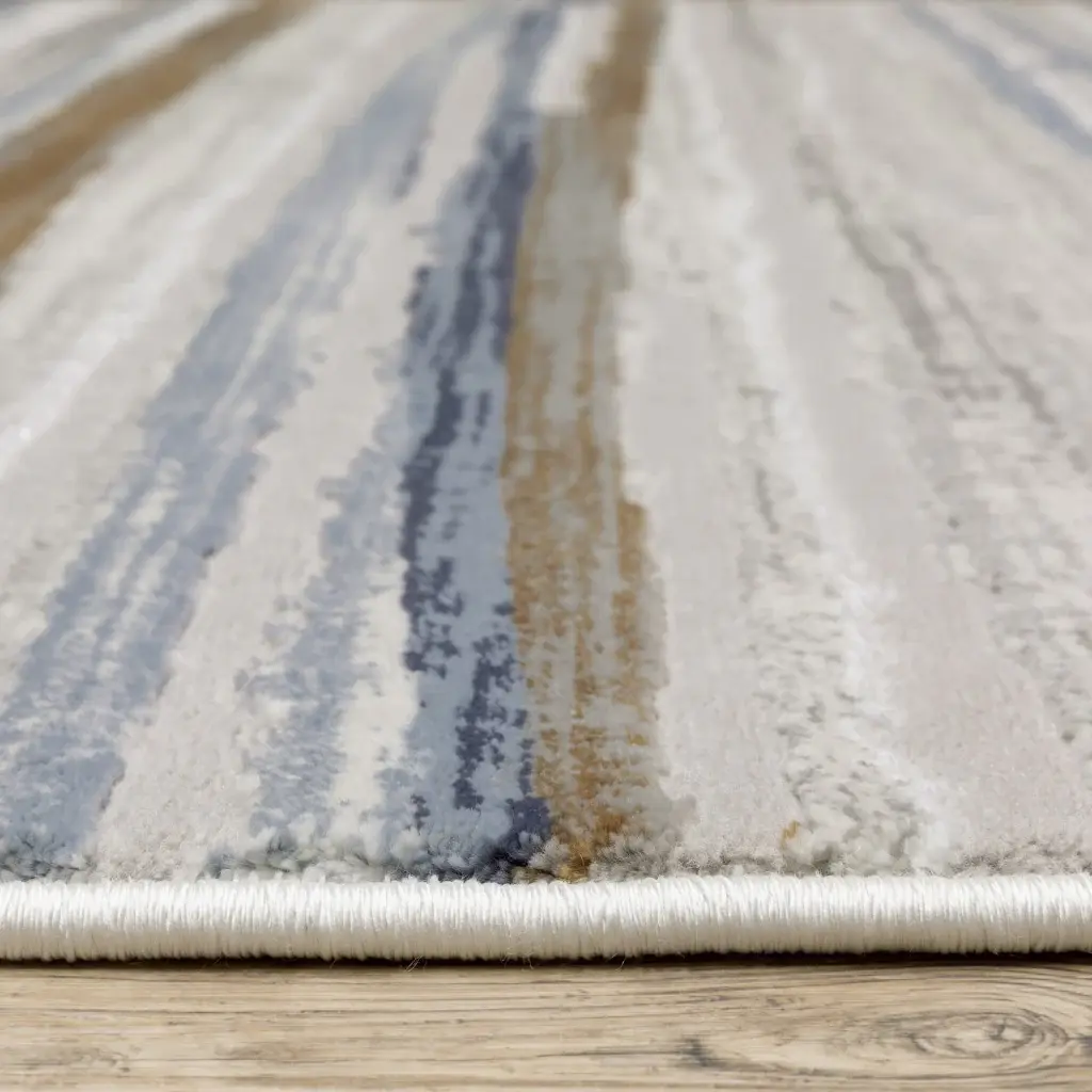 8' X 11' Grey Blue Ivory Brown Beige And Navy Abstract Power Loom Stain Resistant Area Rug - Image 6