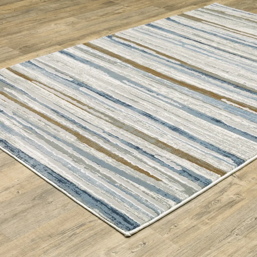 8' X 11' Grey Blue Ivory Brown Beige And Navy Abstract Power Loom Stain Resistant Area Rug - Image 7