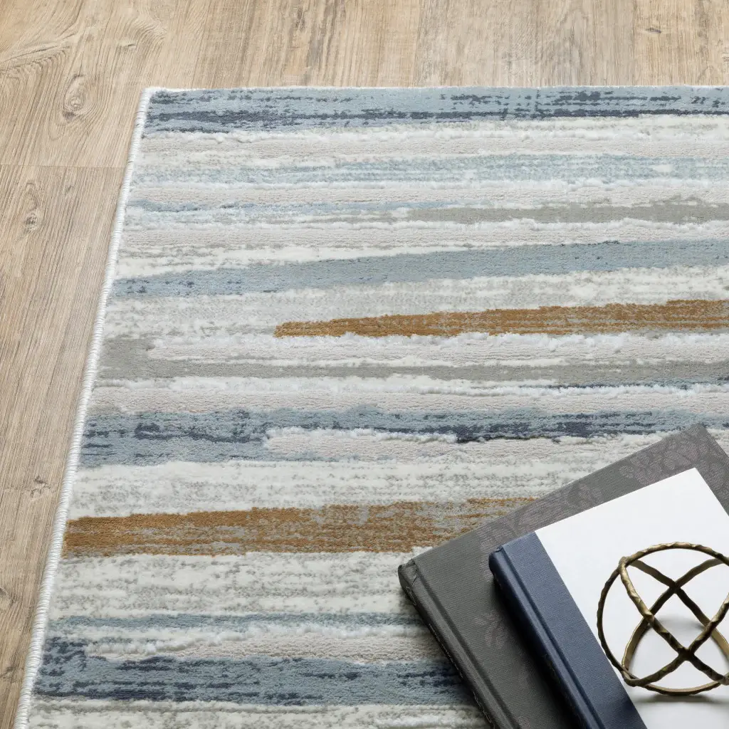 8' X 11' Grey Blue Ivory Brown Beige And Navy Abstract Power Loom Stain Resistant Area Rug - Image 8