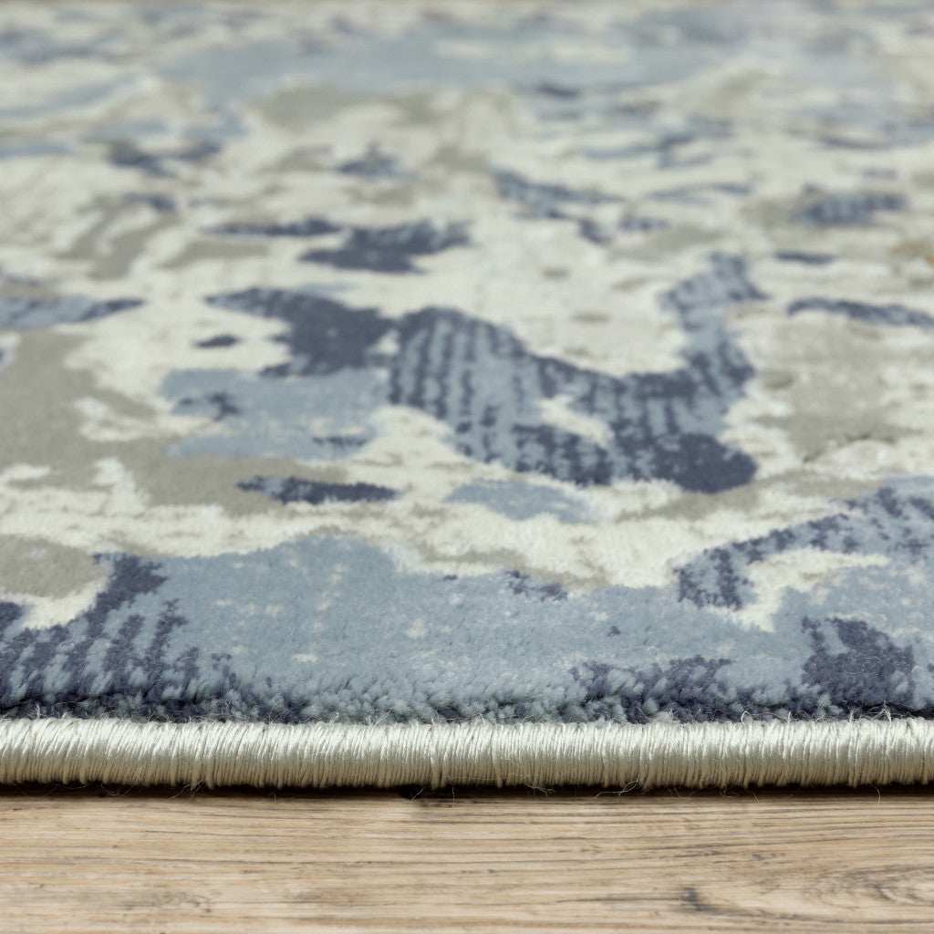8' X 11' Grey Blue Ivory Navy Beige And Brown Abstract Power Loom Stain Resistant Area Rug - Image 4