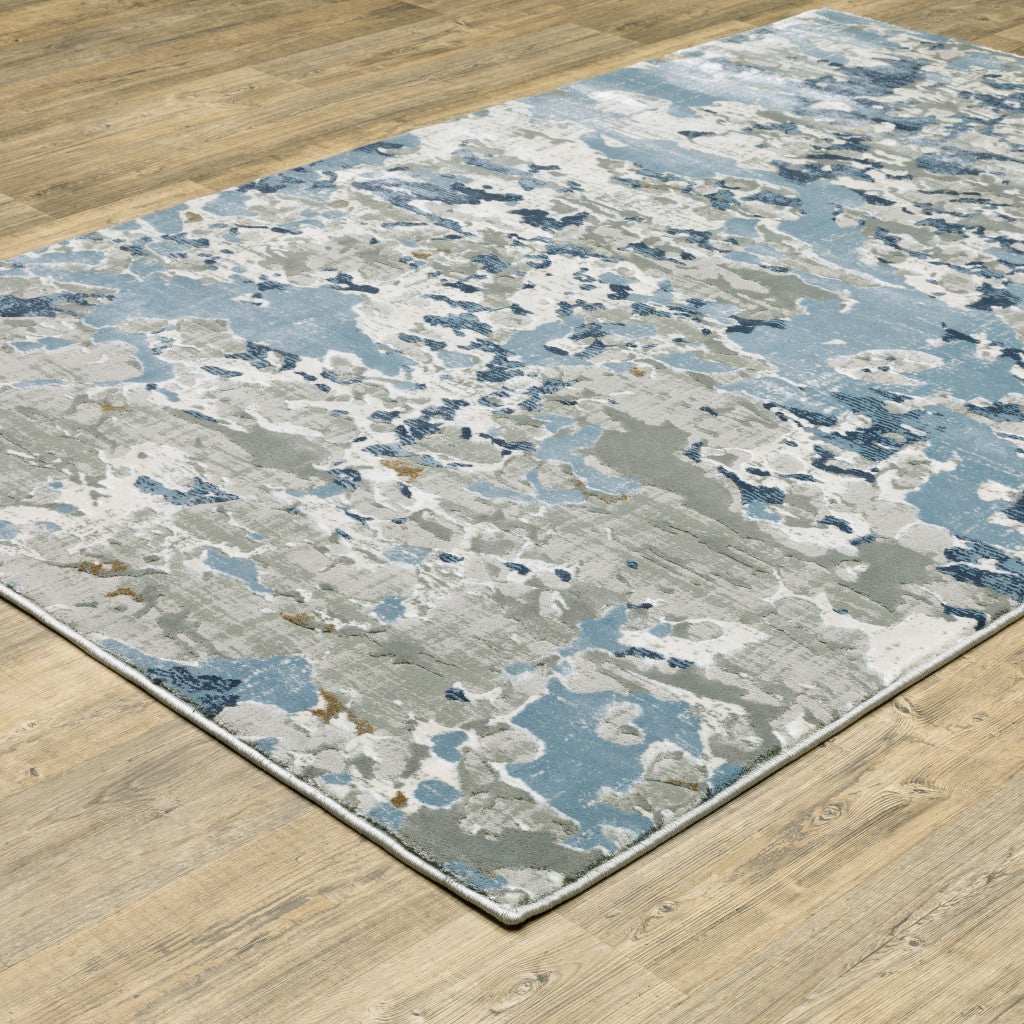 8' X 11' Grey Blue Ivory Navy Beige And Brown Abstract Power Loom Stain Resistant Area Rug - Image 5