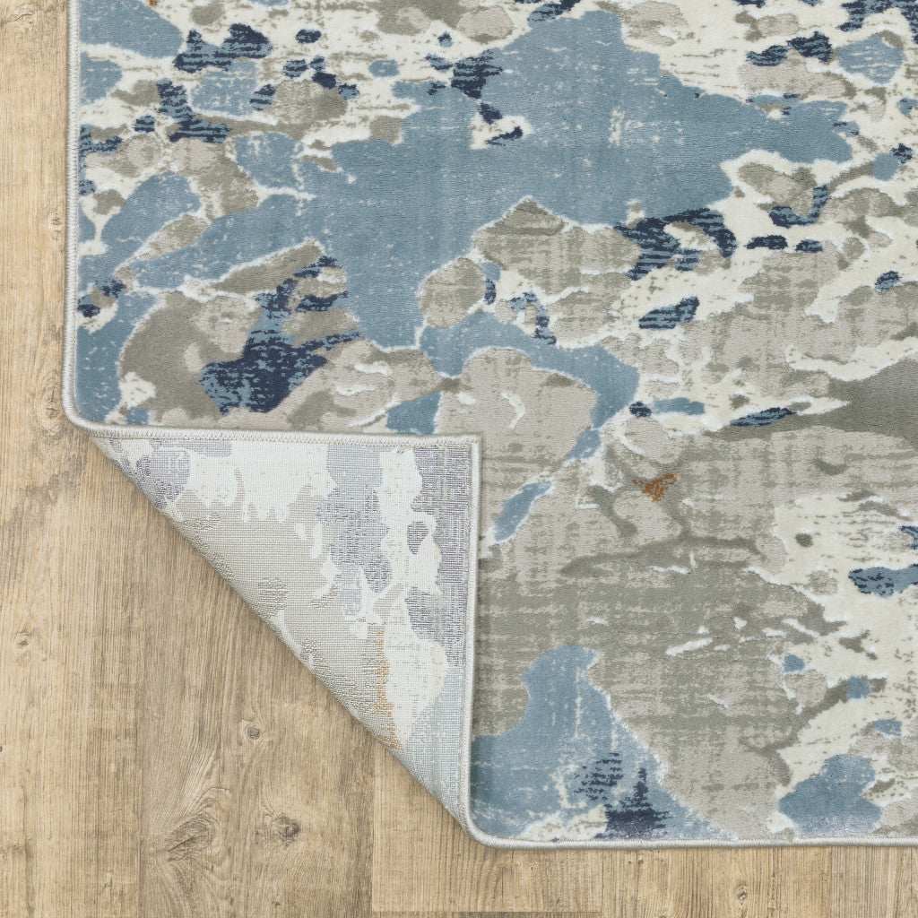8' X 11' Grey Blue Ivory Navy Beige And Brown Abstract Power Loom Stain Resistant Area Rug - Image 7