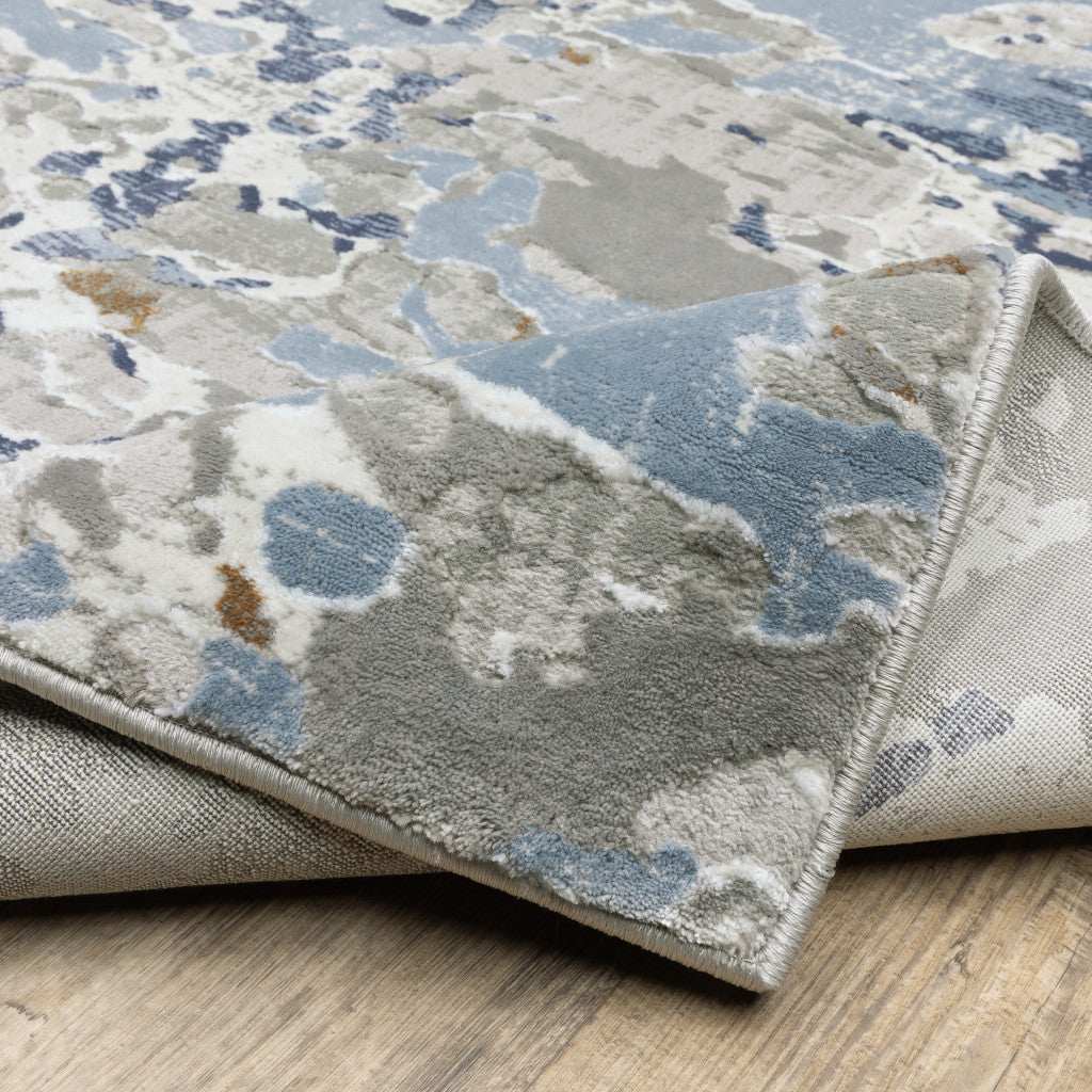 8' X 11' Grey Blue Ivory Navy Beige And Brown Abstract Power Loom Stain Resistant Area Rug - Image 8