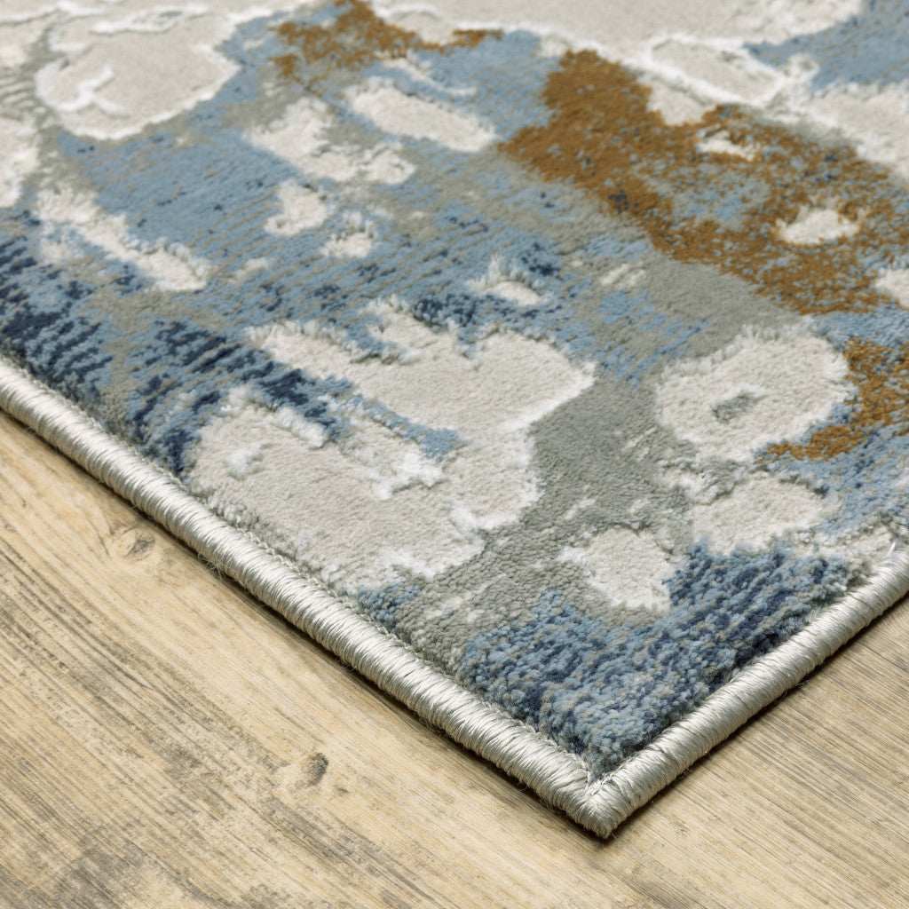 8' X 11' Grey Blue Navy Ivory And Brown Abstract Power Loom Stain Resistant Area Rug - Image 3